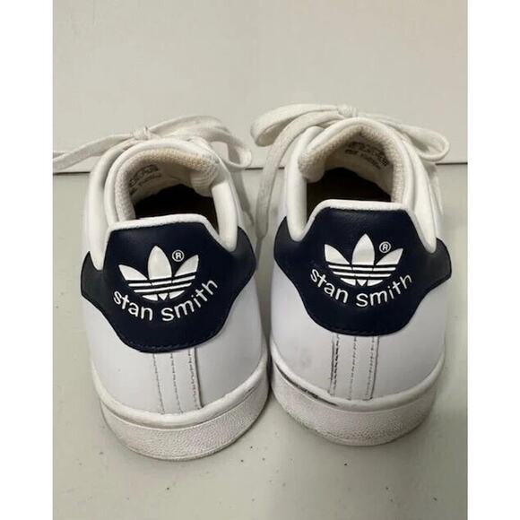 Adidas Stan Smith White Leather Sneakers Navy Heel Classic Tennis Shoes Sz 7.5 - Picture 2 of 8